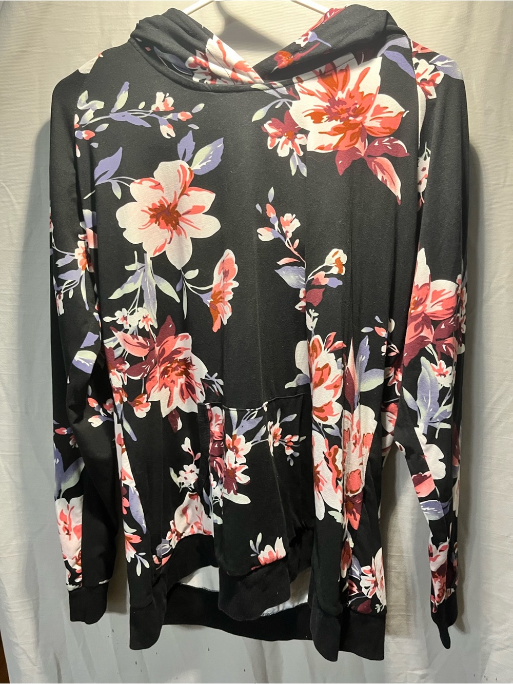 Floral Hoodie - Black with Pink & Purple Blooms
